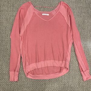 We The Free Womens Santa Clara Thermal Top Size M Pink V-Neck Long Sleeve Boho